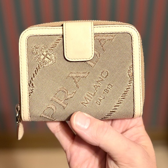 Prada Handbags - AUTHENTIC Prada Logo Jacquard Wallet + COA | Vintage Canvas & Leather PRADA
